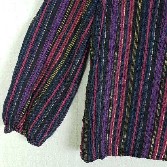 Marine Layer Jamie Blouse Top Banded Collar Popover Lurex Multi Stripe size XS - Picture 11 of 12